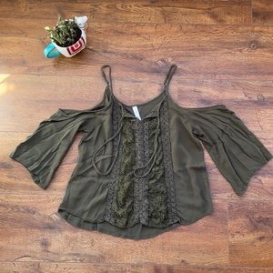 Cutout Green Flowy Shirt